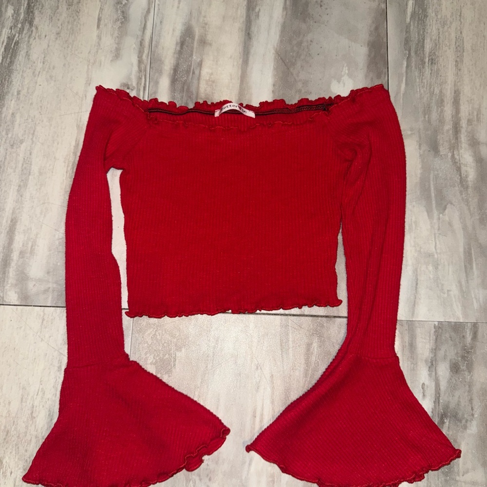 Bell Sleeved Red Ruffled crop Top